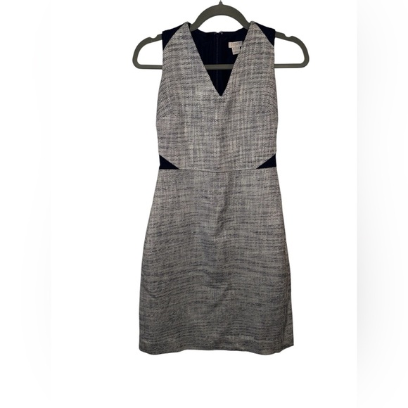J Crew Eyelet Lace Tweed Sheath Dress | Navy White Grey Sleeveless Tank | Size 2 - Picture 1 of 4